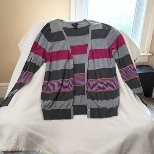 Lane Bryant Striped Cardigan. Size 26/28. Gray, purple, and orange.